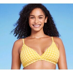 Kona Sol Textured Gingham Triangle Bikini Top White/ Yellow